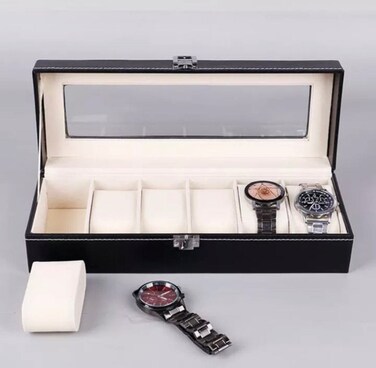 Luxury Watch Box with 6 Slots and Glass Window - Premium Watch Storage Case and Display Organizer for Men
