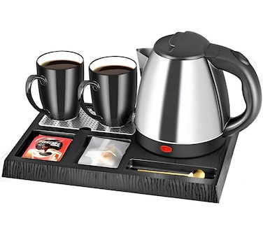 Hotel Kettle Set with 2 Ceramic Cups and Base  1200ml 1350W Fast Heating Electric Kettle for Tea and Coffee  for Hotels, Offices, and Home