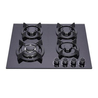 4 Burner Glass Gas Hob with Blue Flame Technology &amp; Flame Supervision Device FSD Cast Iron Heavy Duty Burners, Electric Ignition, Tempered Glass Cooktop Safe &amp; Durable