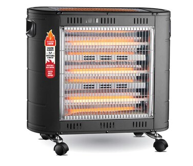 Quartz Room Heater with 5 Heating Elements 2400W, Portable Fast-Heating Space Heater with Caster Wheels for Easy Movement