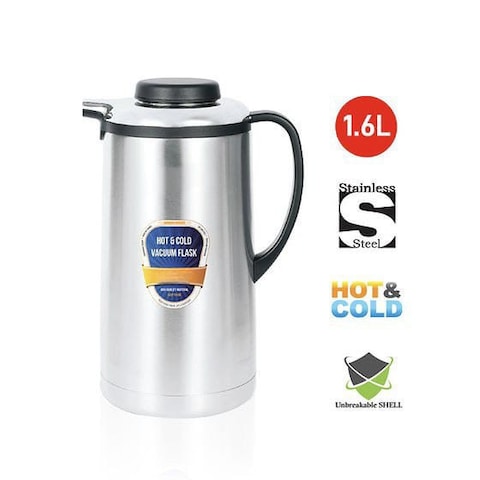 Stainless Steel Vacuum Flask 1.6L, Double-Wall Insulated Thermos for Hot and Cold Beverages, Leak-Proof and Durable Travel Flask
