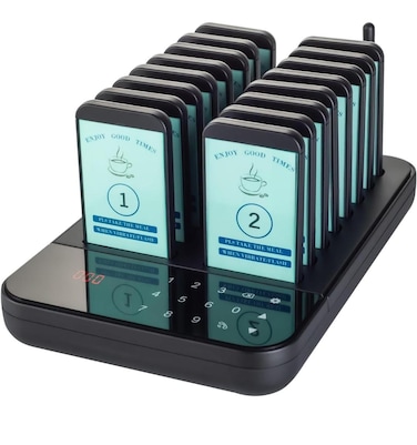 Wireless Calling System, Restaurant Wireless Guest Paging Queuing System with 16 Pager Buzzers 1 Keypad, 800m Transmission for Restaurant Coffee Shop Office