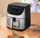 Air Fryer 8L with Window Extra Large Basket, Stainless Steel Body With Led Touch Screen 12 Presets, Easy Clean Airfryer With Automatic Shut Off, Oilless, Dishwasher Safe 1800w Silver