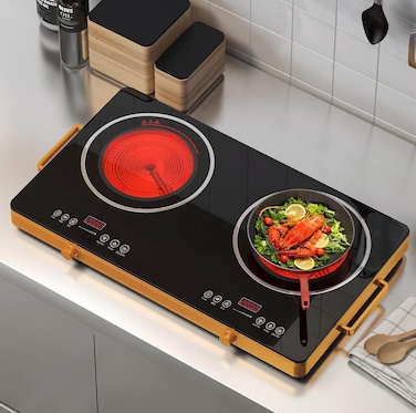 Double Infrared Cooker 3500W with Digital LED Display High Power Dual Burner Cooktop 4 Hour Timer Facility with Ceramic Heating Element, Touch &amp; Knob Control