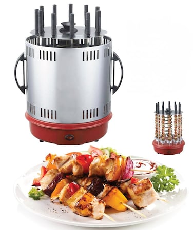 Vertical Electric Grill with 11 Skewers Fork, Rotary BBQ Grill Indoor  360 Degree,  Automatic Timing Rotating Oven Rotisserie Grill Spiral House Party