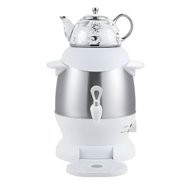 Electric Samovar Tea Maker White Ceramic Enamel Electric Kettle with Thermostat, 2.5L Water Kettle Perfect for Traditional Tea Brewing, Hot Water, and Beverage