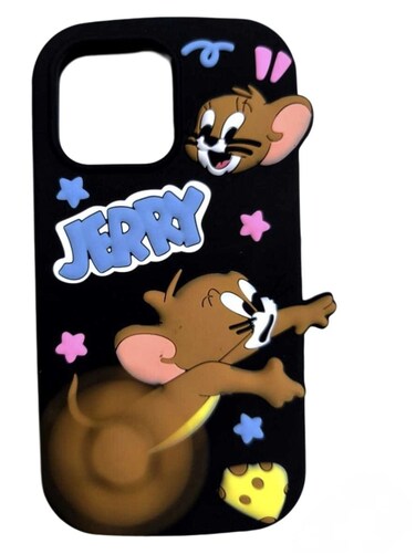 
iPhone 14/15 Pro Max Case Cover Tom and Jerry, Jerry Running Motion Spinner Design, Shockproof Protective CoverScratch-Resistant, Durable Back Cover Color Black
