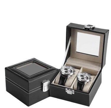 Portable 2-Slot Watch Box &ndash; PU Leather Small Travel Watch Case with Soft Lining, Compact Storage Organizer for Men and Women&rsquo;s Watches