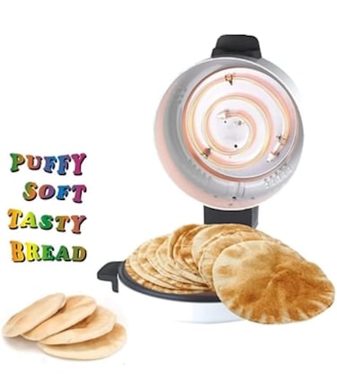 4-in-1 Arabic Bread Maker, Pizza Maker, Roti Maker, and Tortilla Maker &ndash; Non-Stick Surface, Adjustable Temperature, Perfect for Fast and Easy Breakfasts