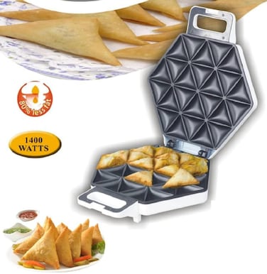 Kitchen Desk 24PCS Samosa Maker with 80% Less Fat, 1400 Watts Non-Stick Surface, Easy-to-Use White Electric Snack Maker for Healthy Cooking