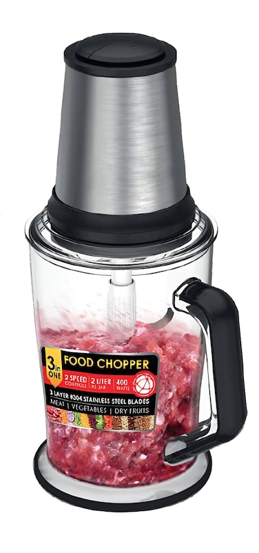Kitchen Desk Electric Food Chopper 2L, 400W Powerful Motor, 3-Layer SOS 304 Stainless Steel Blades, 2-Speed Control – Meat, Vegetables, Fruits, Nuts, and Mayonnaise Processor, Easy One-Touch Operation