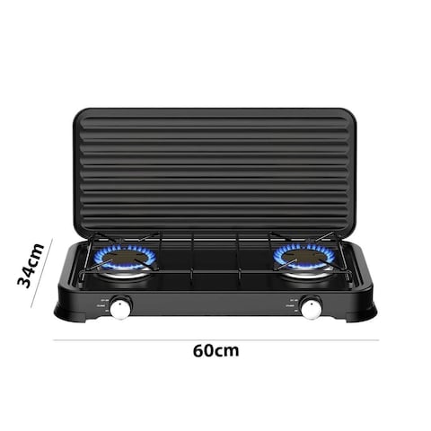 Generic Portable 2 Burner Gas Stove with Cover for Outdoor Camping & Garden Party Cooking Stove, Propane Gas Cooker with Windshield for BBQ, Tailgating, Picnic, and Outdoor Events