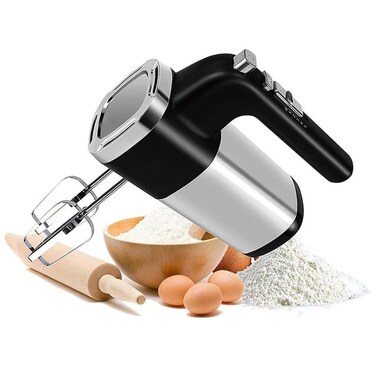 Hand Mixer 800W with 5 speeds, Eject Button, Twin Stainless Steel Egg Beater and Dough Kneader for Mixing, Whipping, Mixing Cookies, Brownies, Cakes, and Dough Batters Whisking Silver