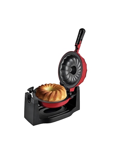 Bundt Cake Maker 8 Inch Non-Stick Rotary Pan, Easy Lock System, Indicator Light, Quick and Easy Bundt Cake Baking, Red