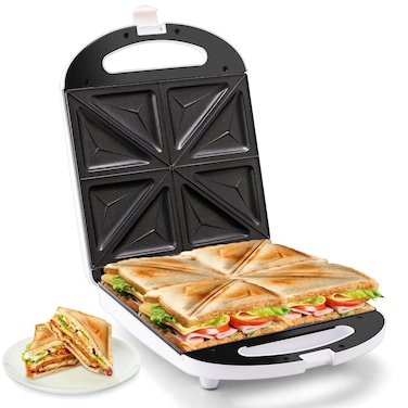4 Slice Sandwich Maker, Quick and Easy to Use, Multi-slice Sandwich Maker, Cooks Delicious Crispy Sandwiches with Non-Stick Plates, Perfect for Breakfast, Lunch, and Snacks
