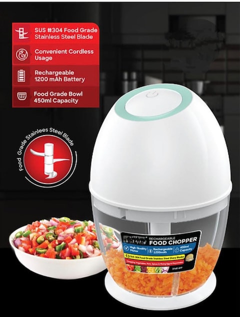 Kitchen Desk Rechargeable Food Chopper  450ml Cordless, 1200mAh Battery, Stainless Steel Blades, Durable Design, Type-C Port Electric Vegetable, Meat, Nut & Herb Grinder for Kitchen
