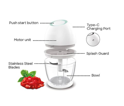 Kitchen Desk Rechargeable Food Chopper  450ml Cordless, 1200mAh Battery, Stainless Steel Blades, Durable Design, Type-C Port Electric Vegetable, Meat, Nut & Herb Grinder for Kitchen