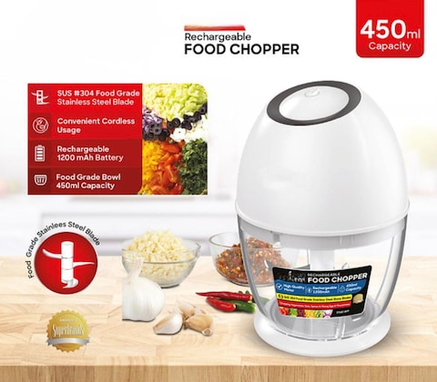 Kitchen Desk Rechargeable Food Chopper  450ml Cordless, 1200mAh Battery, Stainless Steel Blades, Durable Design, Type-C Port Electric Vegetable, Meat, Nut & Herb Grinder for Kitchen