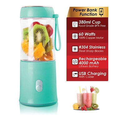 Food Chopper &amp; Blender &ndash; Rechargeable, 380ml Cup, 60W Powerful Motor, USB Charging with Cable, Portable Power Bank Design &ndash; Vegetable, Nut, Herb Grinder for Kitchen, Travel, Camping