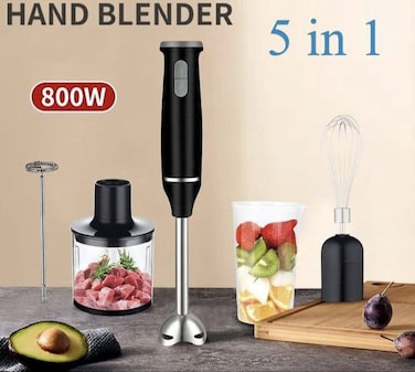 Nicsware 5 in 1 Hand Blender, Chopper, Whisker &amp; Mixer with Durable Stainless Steel Blades, Removable Stick, and Multipurpose Attachments for Smoothies, Soups