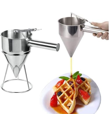 Kitchen Desk Premium Stainless Steel Funnel with Strainer & Drain – Tampered Design for Easy Flow – Ideal for Sauce, Oil, Water, Liquid Silver, and More – Durable & Rust-Resistant