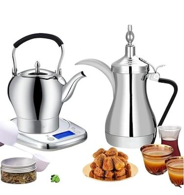 Arabic Coffee Maker with Tea Kettle Tea Maker with Digital Display Stainless Steel - 1000W, 1000mL Capacity- Dual Function for Coffee, Tea Perfect for Breakfast &amp; Tea Time