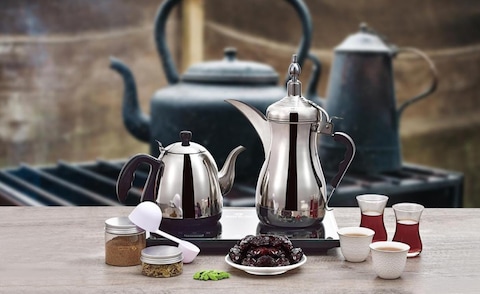 Dealio   Arabic Tea & Coffee Maker Stainless Steel with Digital Display - 1600W, 1000mL Coffee & 600mL Tea Capacity - Dual Function for Coffee, Tea, and Snacks