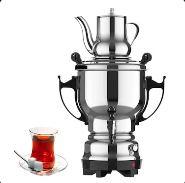 Electric Samovar Tea Kettle with Temperature Control Knob &amp; Water Faucet - 3.5L Kettle &amp; 0.8L Teapot Capacity, Cool-Touch Handle, Stainless Steel - Perfect for Tea Lovers and Entertaining