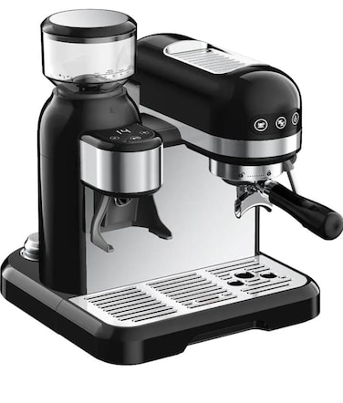 All in One Espresso Machine with Grinder 1.4L 1600W Digital Display, 58mm Filter, Powerful Steam Wand for Milk Texturing, Perfect for Espresso and Coffee Lovers