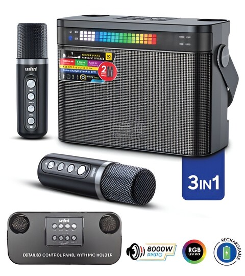 Dealio Portable Bluetooth Speaker with 2 Mics for Karaoke – Rechargeable, 6-Hour Playtime, Bass Boost – Perfect for Parties, Family Gatherings, and Picnics