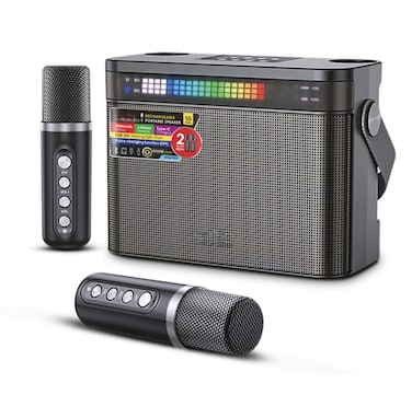 Dealio Portable Bluetooth Speaker with 2 Mics for Karaoke – Rechargeable, 6-Hour Playtime, Bass Boost – Perfect for Parties, Family Gatherings, and Picnics