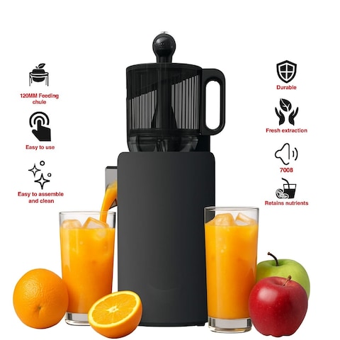 Vistanics Slow Juicer with 120MM Wide Feeding Chute – 70DB Quiet Cold Press Juicer for Orange, Apple, Lime & Fruits – Easy to Use, Nutrient-Retaining, Durable Juice Extractor