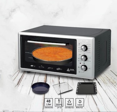 Dealio Electric Oven 48L 1300W Countertop Toaster Oven – Adjustable Thermostat, 90-Min Timer, Rotisserie Includes Fry Pan & Wire Rack, Turkey Made