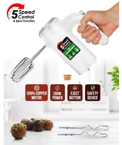 Generic Hand Blender Mixer with 5-Speed Control – 200W Powerful Motor, Stainless Steel Beaters & Safety Eject Button for Easy Mixing