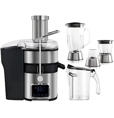 4 in 1 Centrifugal Slow Juicer Blender with 3 Jars &ndash; Digital Touch Control, 75mm Wide Chute, Stainless Steel Blade for Juice, Salad &amp; Vegetables