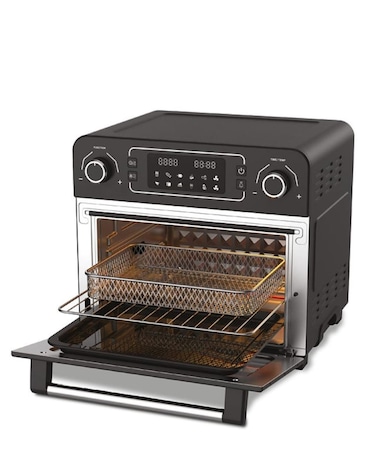 Air Fryer Oven with Non Stick Coating 23L with Digital Screen for Roast, Bake, Air Fry,Grill Toast&ndash; 1700W, Touch Control, 10 Presets, LED Display, Rotisserie, Tray, Pan, Rack &amp; Basket