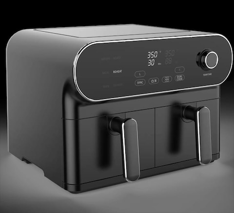 Dealio Dual Basket Digital Air Fryer – 5.5L Dual Capacity, Independently Controlled Chambers, 6 Cooking Programs, LED Display, Air Fry, Bake, Roast Broil, Reheat & Dehydrate & More Black
