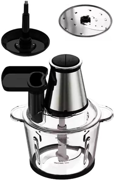 4 in 1 Electric Food Chopper &ndash; 3L Glass Bowl, 2-Speed with Safety Switch, Removable Stainless Steel Blades, Powerful Food Processor for Meat, Vegetables, Fruits, and Salad