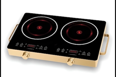 Double Infrared Electric Burner Stove &ndash; High-Efficiency Electric Hot Plate with 8 Power Levels, Digital Touch Control, Dual Heating, Compact Electric Cooker for Home &amp; Travel Golden