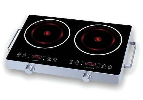 Kitchen Desk Double Infrared Electric Burner Stove High Efficiency Electric Hot Plate, 8 Power Levels, Digital Touch Control, Dual Heating Zones, Compact & Portable Cooktop for Home & Travel