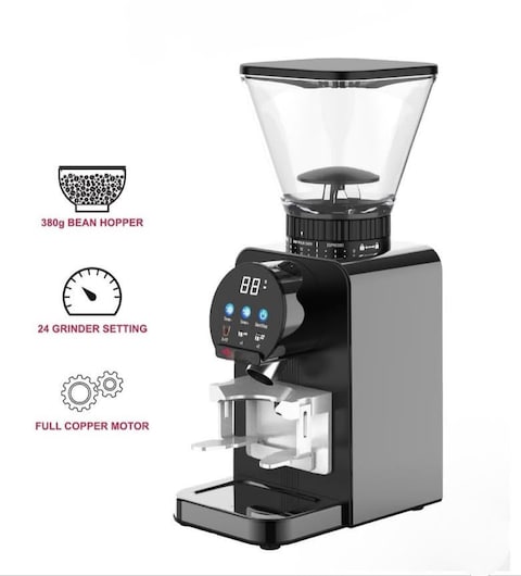 Homotronics Burr Coffee Grinder with Digital Touchscreen, 380g Large Capacity, 24 Grind Settings, Anti-Static Technology – Adjustable Electric Grinder for Espresso, French Press, Pour Over, Drip