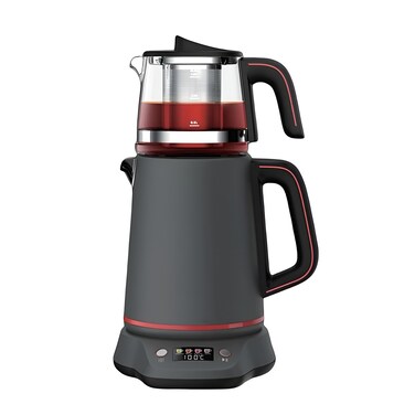 Tea Maker Kettle Set with 2L Electric Kettle &amp; 1L Teapot with Colorful Screen Display, 2 Functional Settings, Controller Base, Fast Boiling, Grey Design