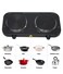 Double Hot Plate Electric Cooker, Black, Portable 2000W Dual Burner with Adjustable Temperature Control, Compact Electric Stove