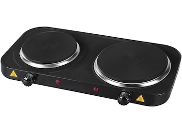 Double Hot Plate Electric Cooker, Black, Portable 2000W Dual Burner with Adjustable Temperature Control, Compact Electric Stove