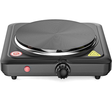 Single Electric Hot Plate with Adjustable Temperature Control &ndash; 1500W Burner Stove, Overheat Protection, Auto Thermostat, Non-Slip Rubber Feet