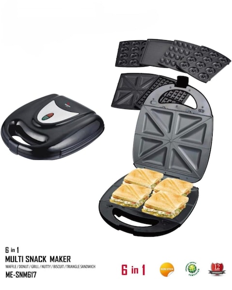 Kitchen Desk 6 in 1 Sandwich Maker   Multi Snack Maker with Detachable Plates for Waffle, Donut, Grill, Biscuit, Sandwich Maker 4 Slice & Nutty for Snacks, Breakfast & Iftar