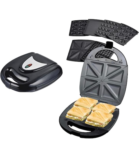 Kitchen Desk 6 in 1 Sandwich Maker   Multi Snack Maker with Detachable Plates for Waffle, Donut, Grill, Biscuit, Sandwich Maker 4 Slice & Nutty for Snacks, Breakfast & Iftar