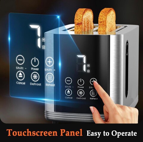 Dealio 2 Slice Bread Toaster with Stainless Steel Body and Digital Display with 7 Gradual Shade Level, Adjustable Browning Control, Quick & Even Toasting for Breakfast, Bagels & More