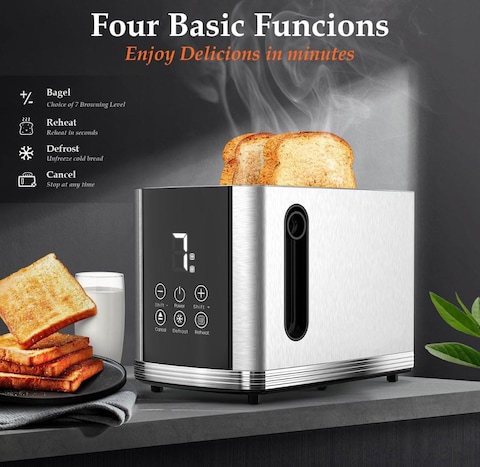 Dealio 2 Slice Bread Toaster with Stainless Steel Body and Digital Display with 7 Gradual Shade Level, Adjustable Browning Control, Quick & Even Toasting for Breakfast, Bagels & More