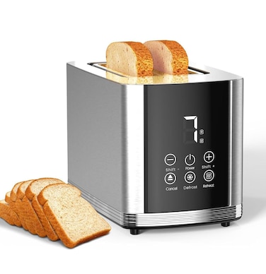 Dealio 2 Slice Bread Toaster with Stainless Steel Body and Digital Display with 7 Gradual Shade Level, Adjustable Browning Control, Quick & Even Toasting for Breakfast, Bagels & More